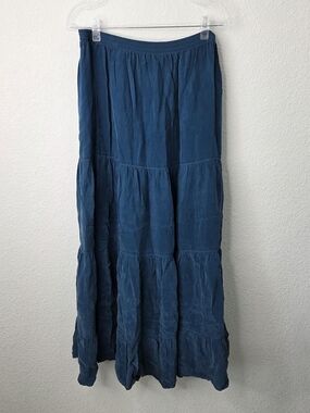 Tianello Four Tiered Bemberg Maxi Skirt, Size XL, Teal